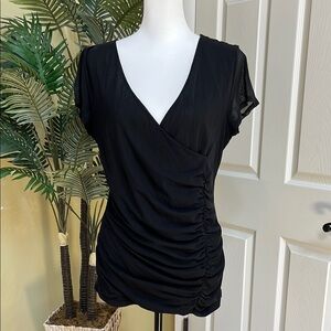 New York and Company, size XL, Elegant Black Ruched V-Neck Top